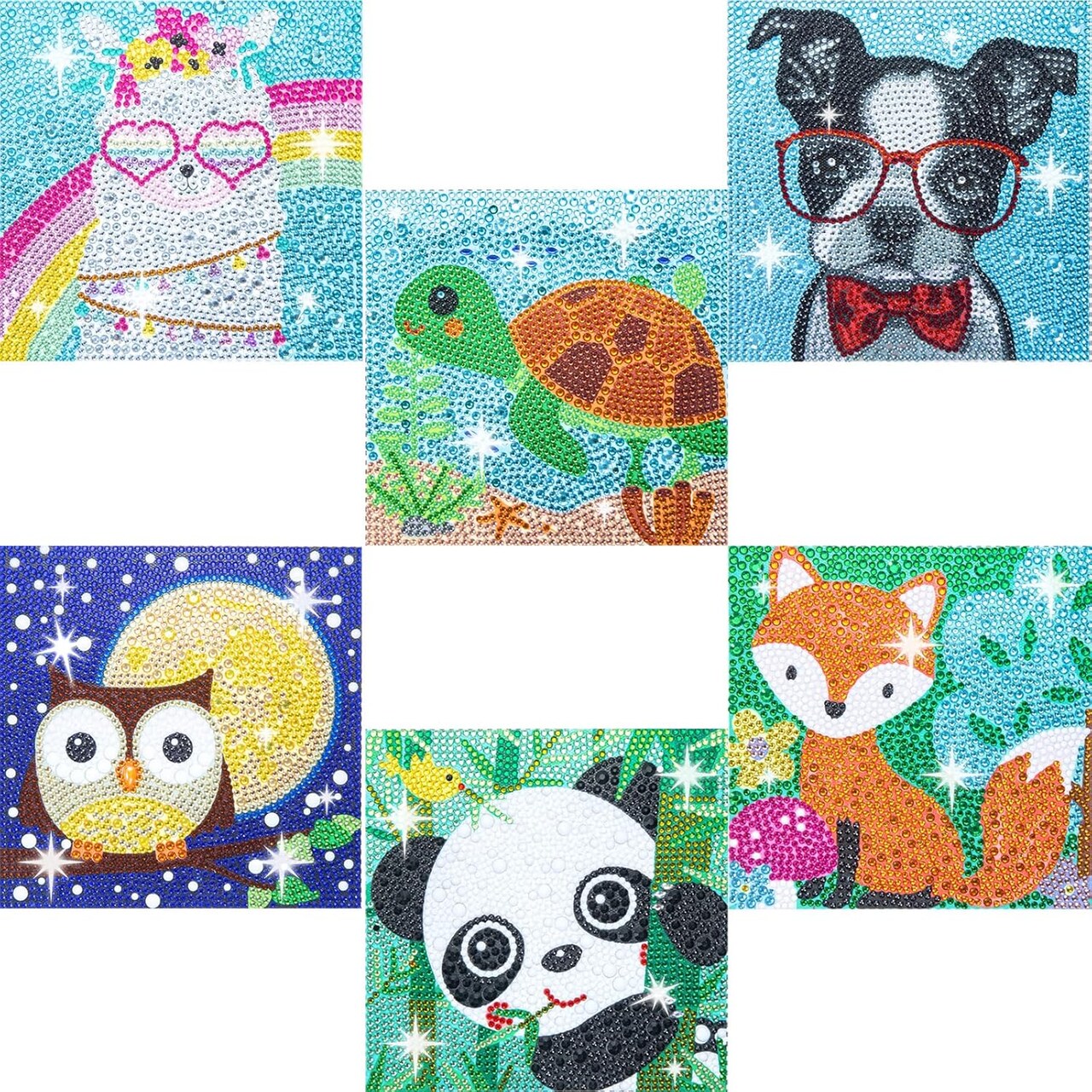 6 Pack 5D Diamond Painting Kits for Kids Beginners, Full Drill Cute Animals Diamond Art Kits, DIY Big Gem Art for Children Ages 6-7-8-9-12, Home Wall Decor 6x6 Inch